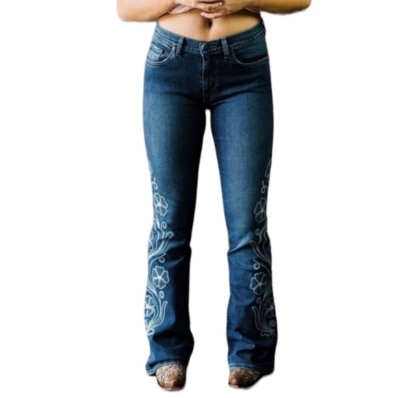 Havenbleu Denim - Havenbleu boot cut jeans with silver tone studded leg design